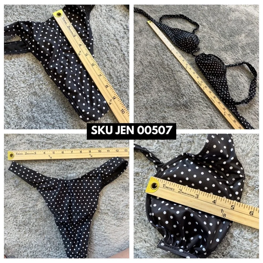 Boutique Polka Dot Bikini Set Medium Black White High Cut Underwire